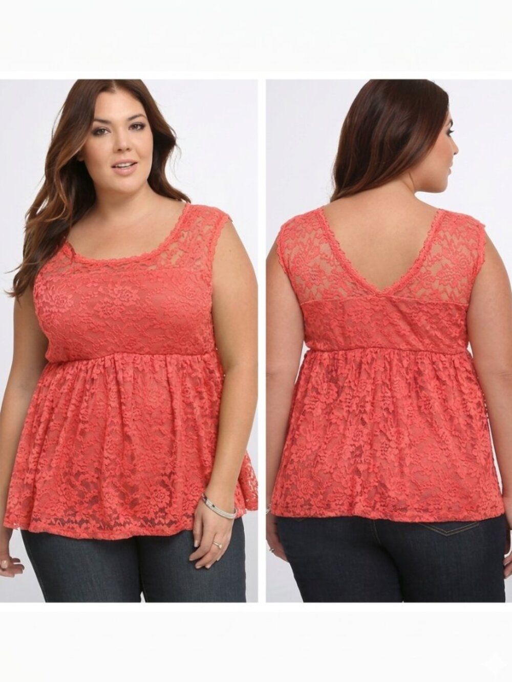 TORRID 1 Plus Size Lace Illusion Tank Top Coral Red Orange Sleeveless 2010s Boho